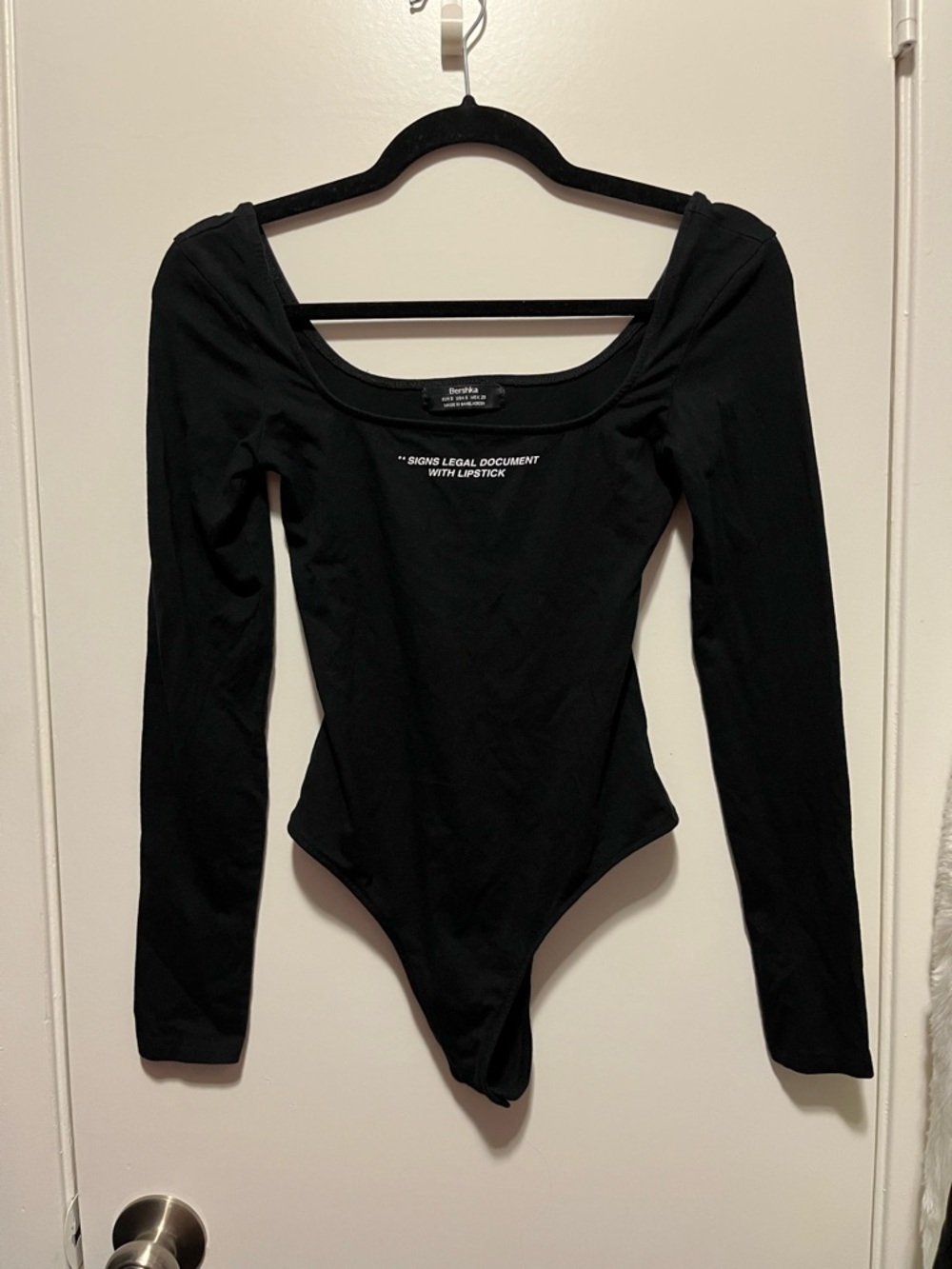Bershka Black Long Sleeve Scoop-Neck Bodysuit